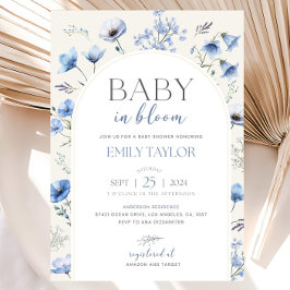 Editable Blue Baby In Bloom Baby Shower Invitation Inbjudningar