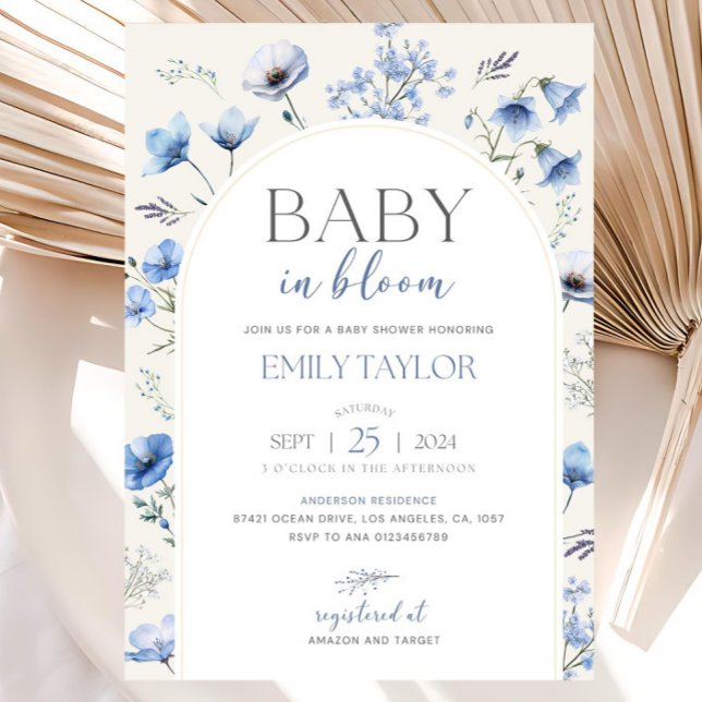 Editable Blue Baby In Bloom Baby Shower Invitation Inbjudningar (Skapare uppladdad)