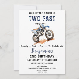 Editable Blue Dirt Bike 2:a födelsedagsinbjudan Inbjudningar