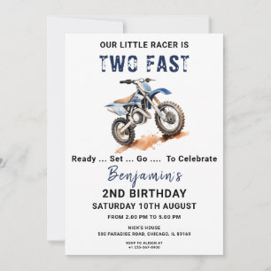 Editable Blue Dirt Bike 2:a födelsedagsinbjudan Inbjudningar