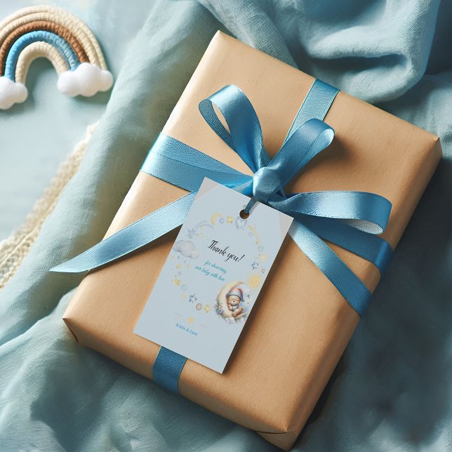 Editable Blue Dreamy-Thned Nalle Baby Shower Tack Kort (Skapare uppladdad)