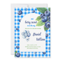 Editable Blue Gingham Charming Berry Grönt Löv