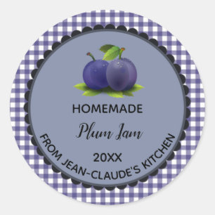 Editable Blue Gingham Plum Sylt etikett Stickers