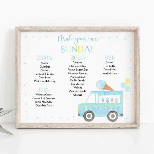 Editable Blue Ice Cream Sundae Birthday-tecken Poster (Skapare uppladdad)