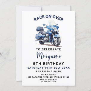 Editable Blue Motorcycle Birthday-inbjudan Inbjudningar