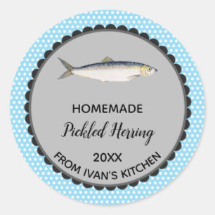 Editable Blue Polka Dot Herring Label Stickers! Runt Klistermärke