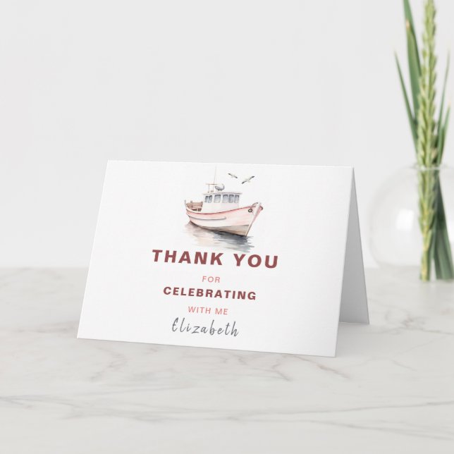 Editable Boat Birthday - tackkort - flickor (Framsida)