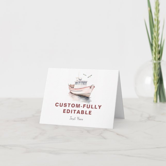 Editable Boat Nautical Folate Food Tält Card-Girl Kort (Framsida)
