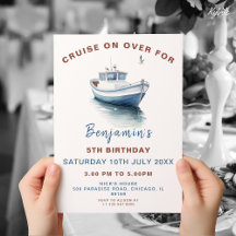 Editable Boat Theme Birthday-inbjudan - Boy