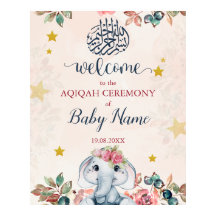 Editable Boho Elephant Aqiqah Aqeeqah Poster tecke