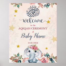 Editable Boho Elephant Aqiqah Aqeeqah Poster tecke