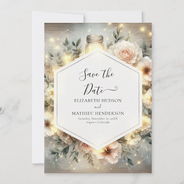 Editable Boho Mason Burk Bröllop Spara Datumet (Framsida)