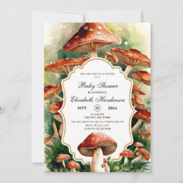 Editable Boho Mushroom Baby Shower Inbjudningar