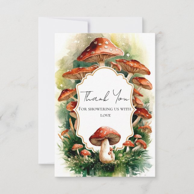 Editable Boho Mushroom Baby Shower Tack Kort (Framsida)