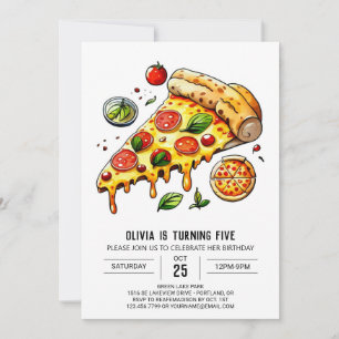 Editable Boho Pizza Birthday Inbjudningar