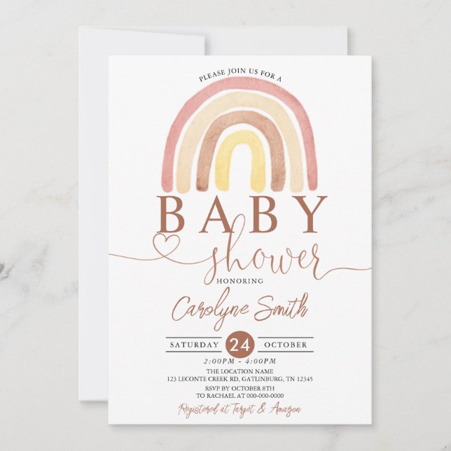 Editable Boho Rainbow Baby Shower-inbjudan Inbjudningar (Framsida)