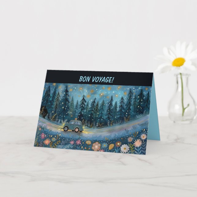 Editable Bon Voyage Car and Flowers Kort (Liten växt)