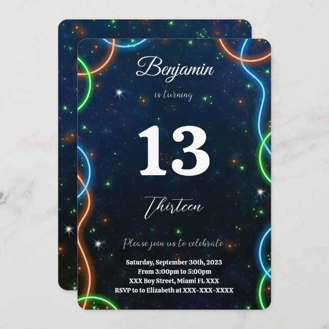 Editable Boy Birthday Inbjudningar (Fram/baksida)