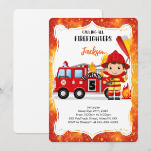 Editable Boy Fire Lastbil Birthday Inbjudningar