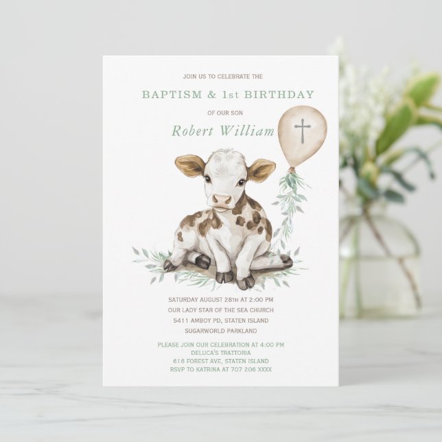 Editable Boy First Birthday och Baptism Inbjudningar (Stående Fram)