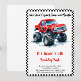 Editable Boy Monster Lastbil Birthday Inbjudningar