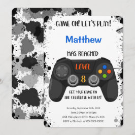 Editable Boy Video Game Birthday Inbjudningar