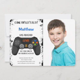 Editable Boy Video Game Birthday Photo Inbjudningar