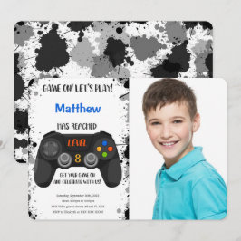 Editable Boy Video Game Birthday Photo Inbjudningar