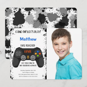 Editable Boy Video Game Birthday Photo Inbjudningar