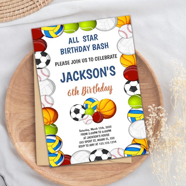 Editable Boys Athletic Party Inbjudan (Yellow Green Sports Birthday Invitations)