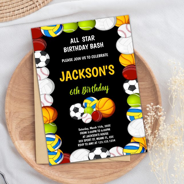 Editable Boys Athletic Party Inbjudan (Orange with black Sports Birthday Invitations)