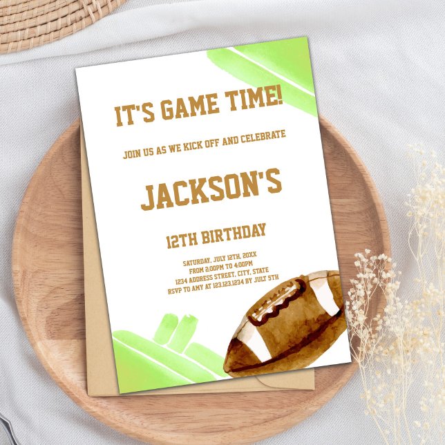 Editable Boys Game Day Party Inbjudan (Green Football Invitations)
