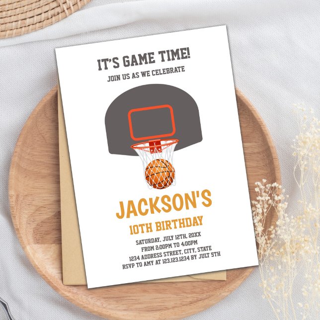 Editable Boys Sports Party Inbjudan (Basket Orange Ball Basketball Invitations)