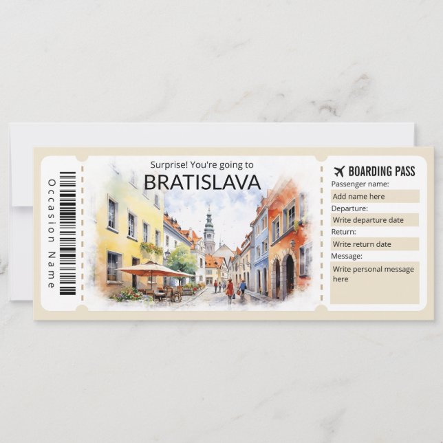 Editable Bratislava Flygplan biljett, Slovakien Re Inbjudningar (Framsida)