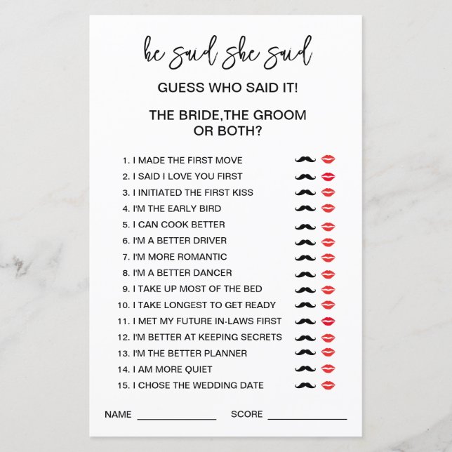EDITABLE Bride eller Groom Gissa vem som sa det. (Framsida)