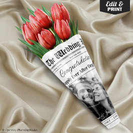 Editable Bröllop Newspaper Flower Bouquet