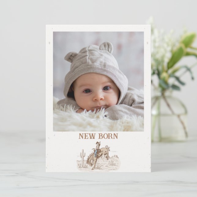 Editable Brown First Rodeo Månadsbanderoll Flagga Inbjudningar (Stående Fram)