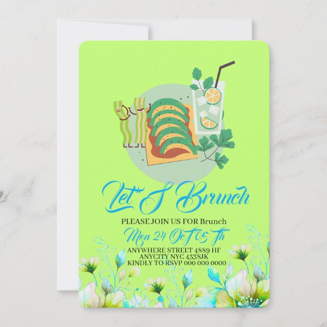 Editable Brunch Invitation, Let's Brunch Invitatio Inbjudningar (Framsida)