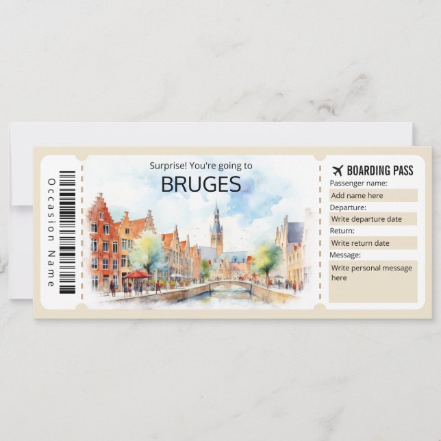 Editable Brygge Flygplan biljett, Belgien Resa Inbjudningar (Framsida)