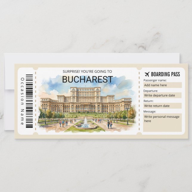 Editable Bucharest Plane Boarding Pass Ticket Inbjudningar (Framsida)