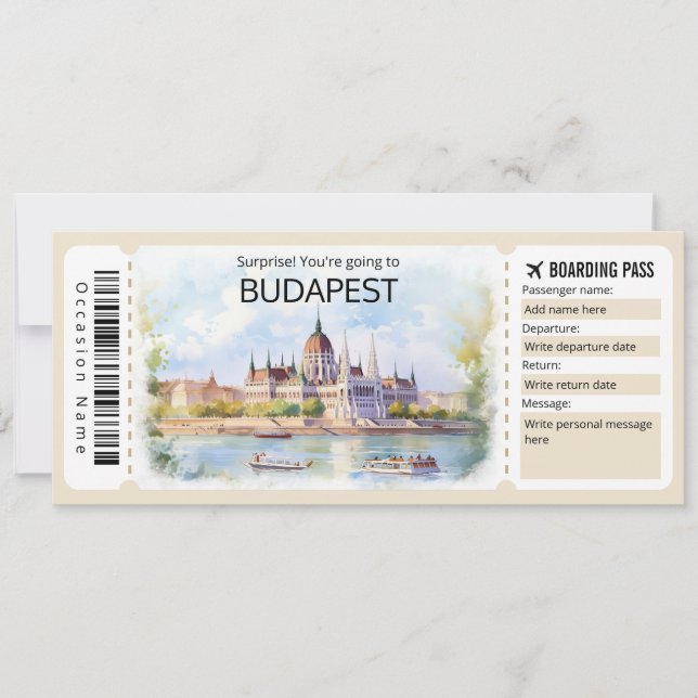 Editable Budapest Flygplan biljett, Ungern Resa Inbjudningar (Framsida)