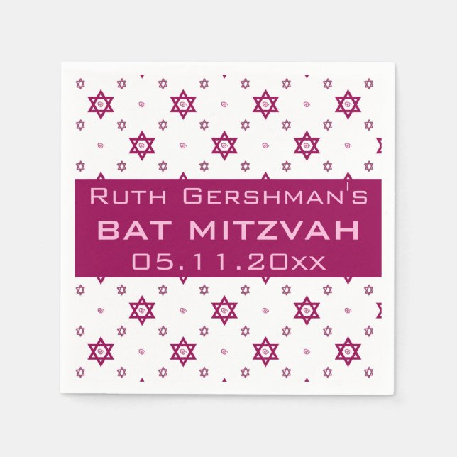 Editable Burgundy Star of David Bat mitzvah Pappersservett (Framsidan)