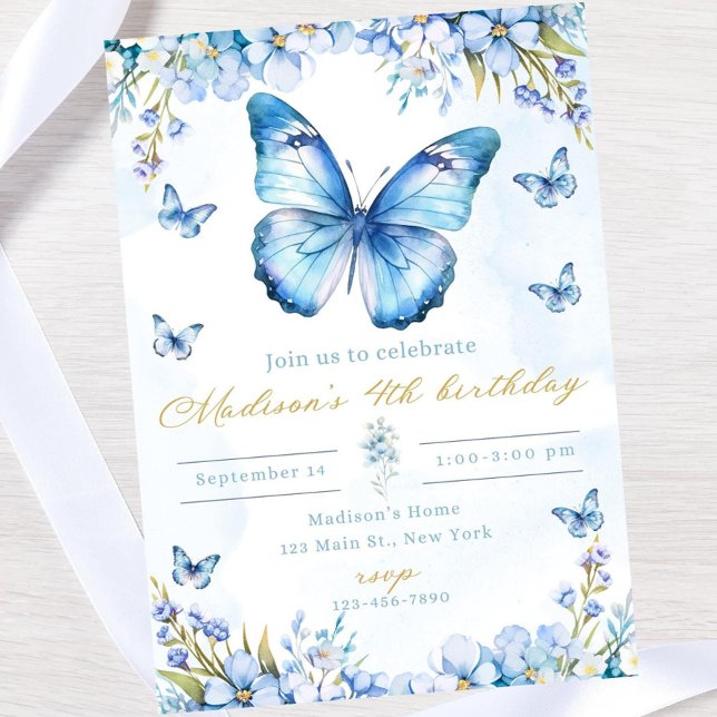 Editable butterfly birthday invitation-blue butter inbjudningar (Skapare uppladdad)