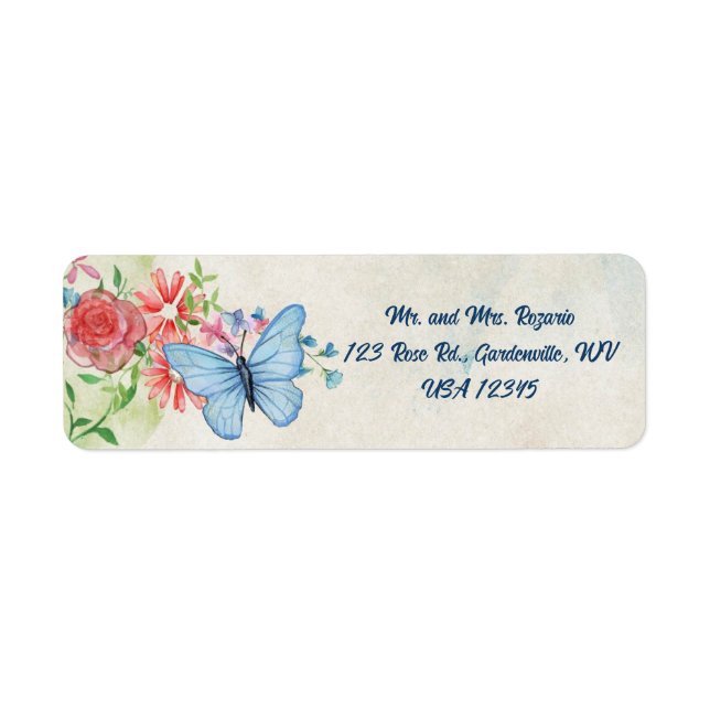 Editable Butterfly och Ro Garden Returadress Etikett (Framsidan)