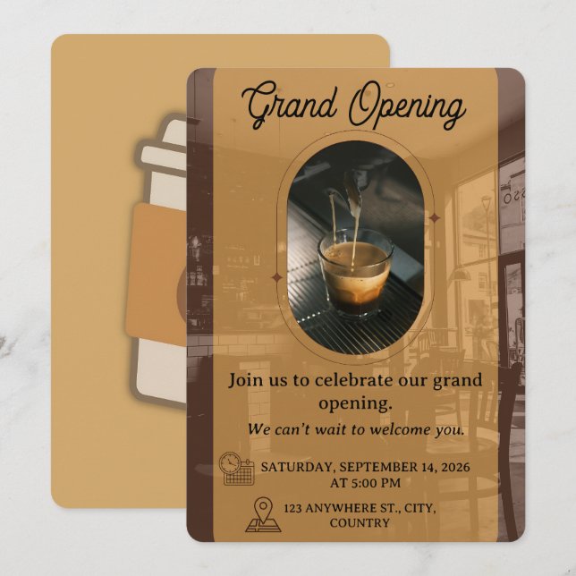 Editable Cafe Opening Invitation Card Design Inbjudningar (Fram/baksida)
