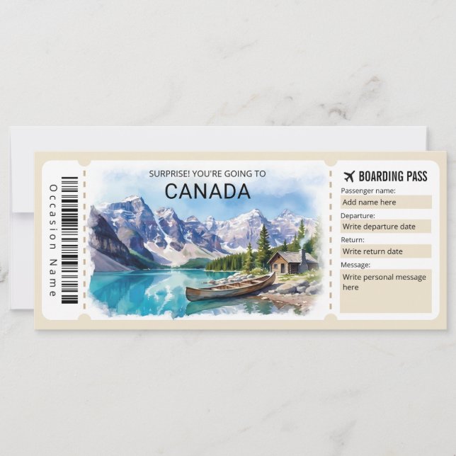 Editable Canada Trip Boarding Pass Ticket Inbjudningar (Framsida)