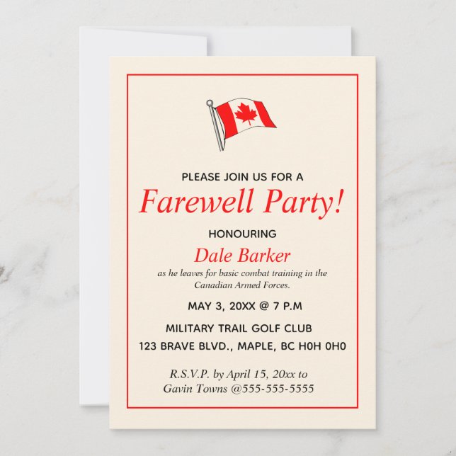 Editable Canadian MiliFarewell Party Inbjudningar (Framsida)
