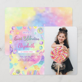 Editable Candy Birthday Fotoinbjudan Inbjudningar