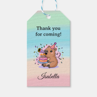 Editable Capybara Birthday Sticker Cute Kids Party Presentetikett