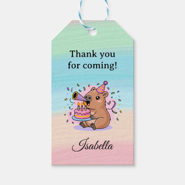 Editable Capybara Birthday Sticker Cute Kids Party Presentetikett (Framsidan)
